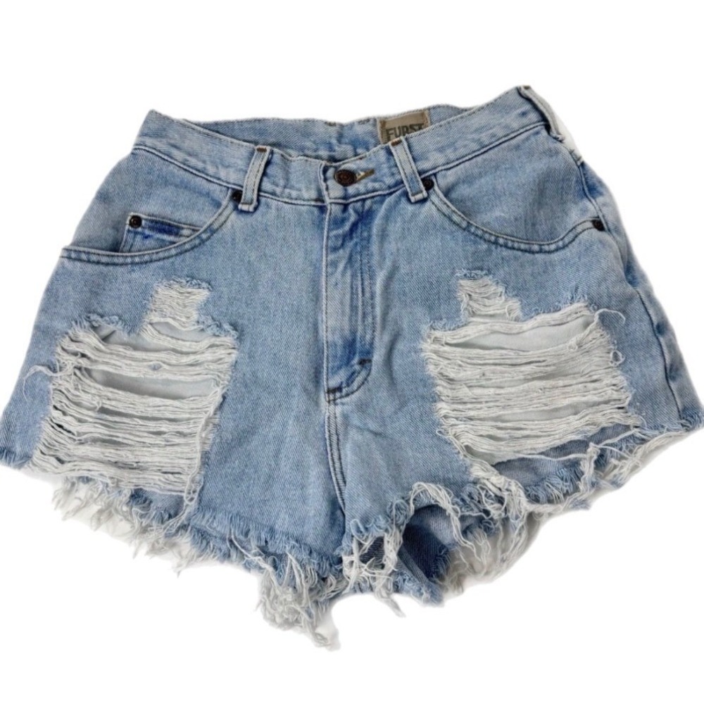 Furst of a Kind Denim Shorts Women 25 Light Blue Distressed‎ Vintage Lee Rework